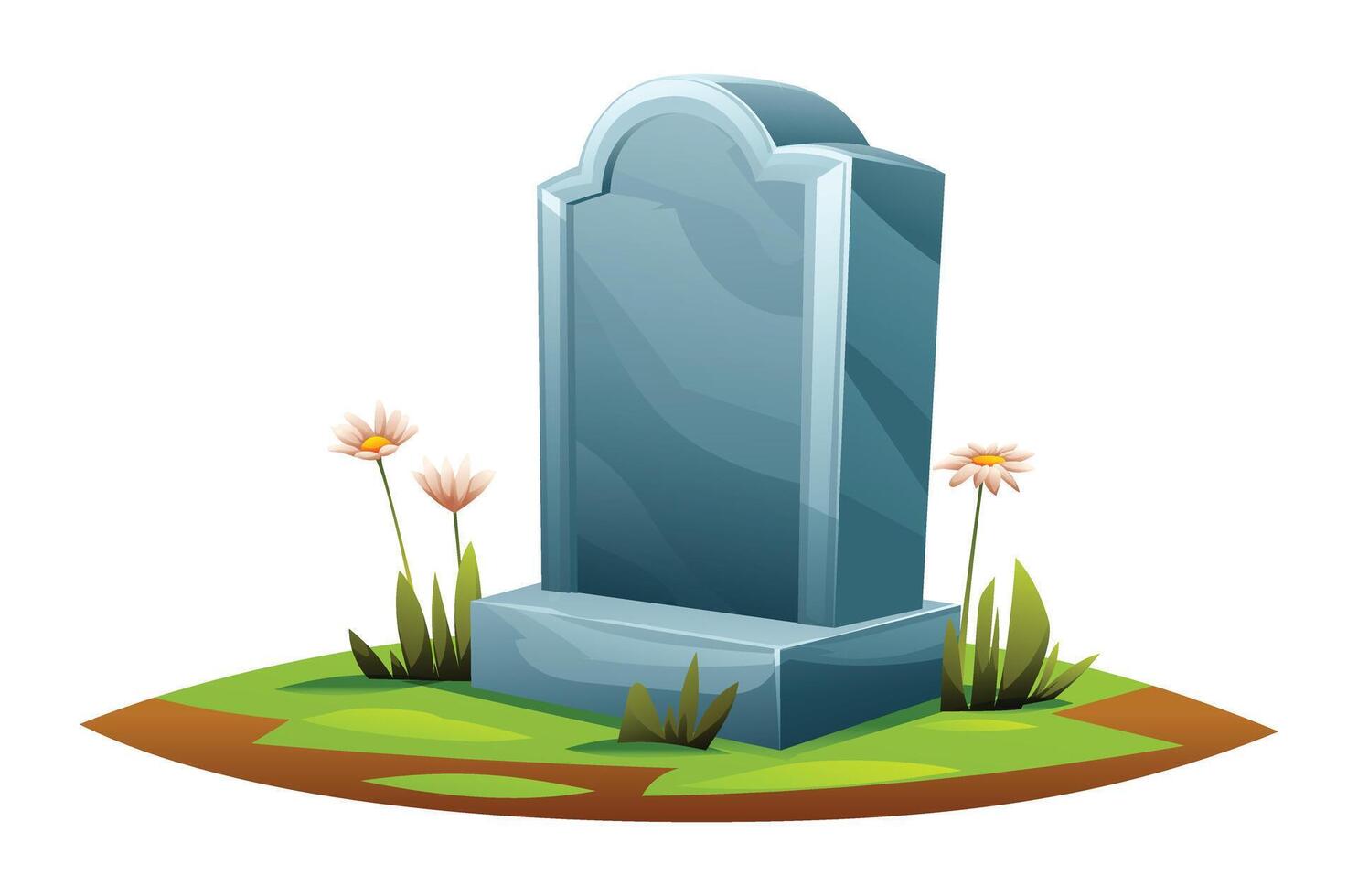 Tombstone in grassy grave. Gravestone in cemetery cartoon illustration isolated on white background. vector