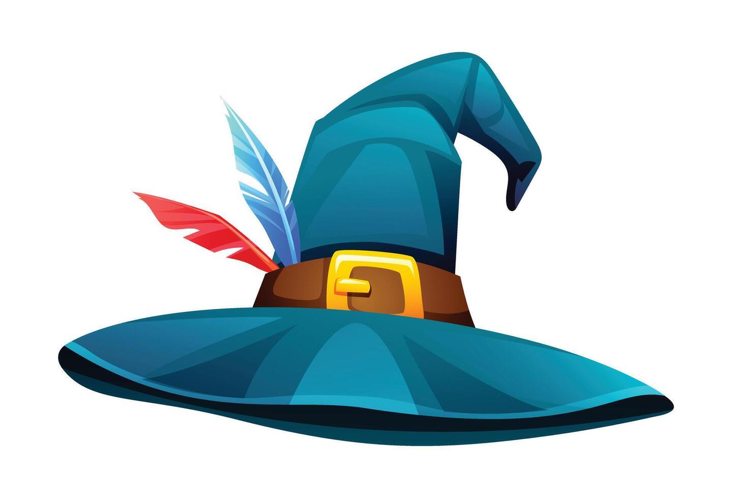 Teal witch hat with feathers cartoon illustration isolated on white background vector