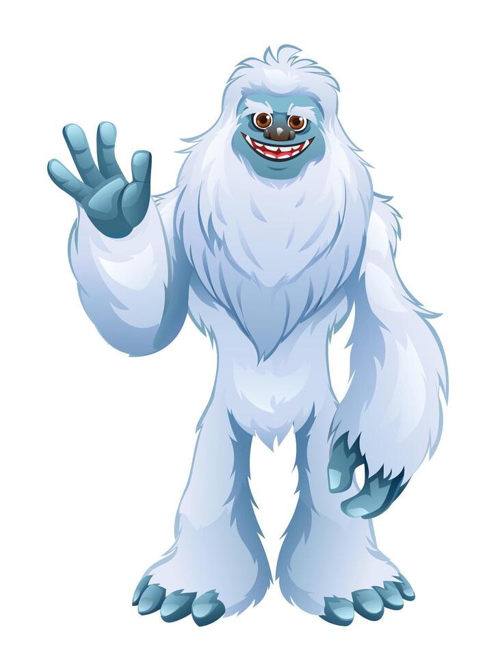 Yeti waving hand cartoon character. Monster illustration isolated on white background vector