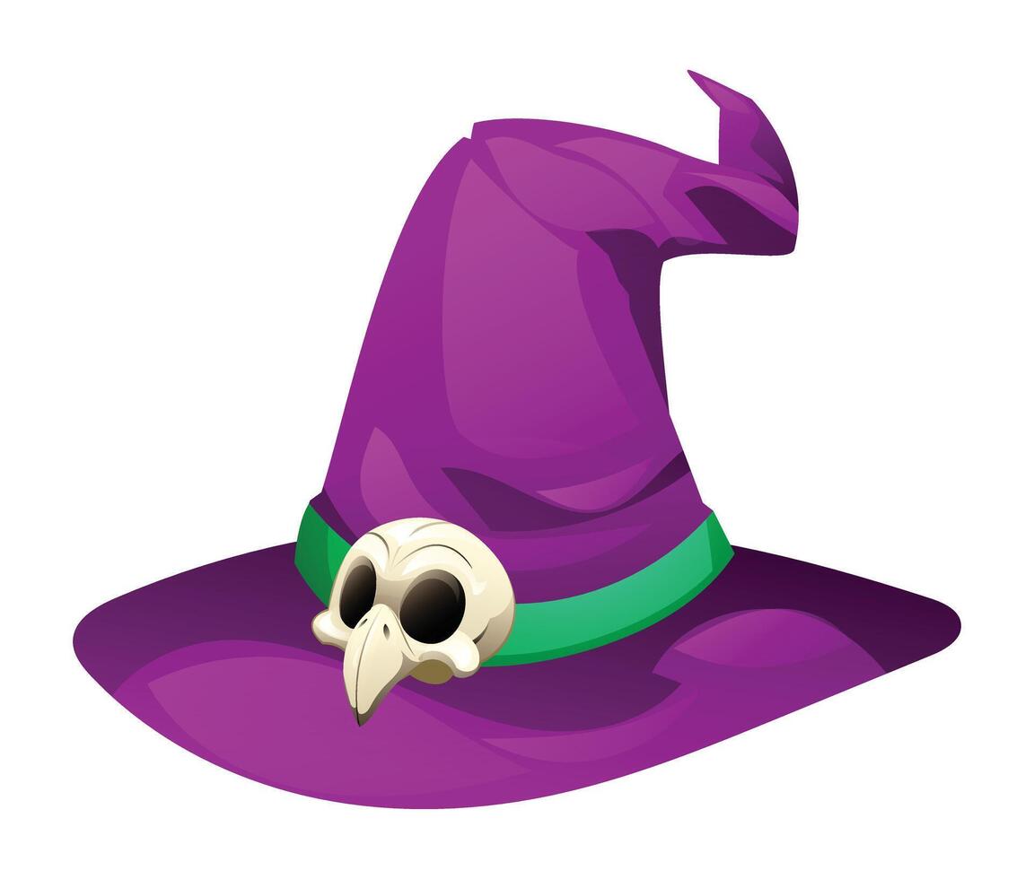 Purple witch hat with skull cartoon illustration isolated on white background vector