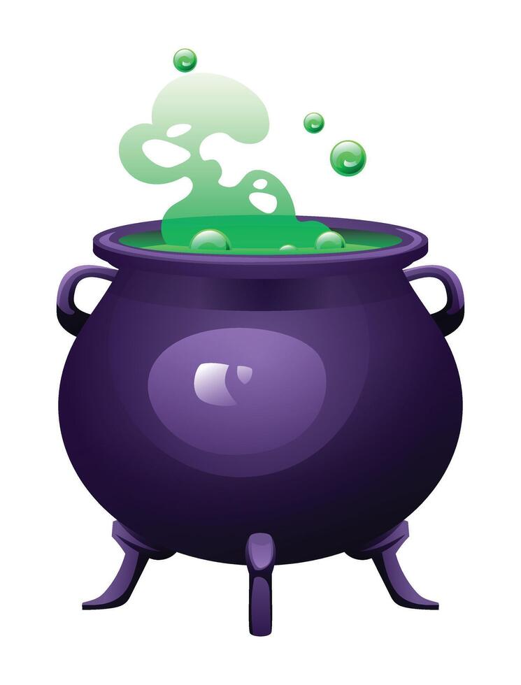witch cauldron with green bubbling potion cartoon illustration isolated on white background vector
