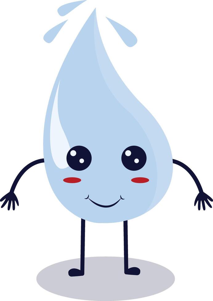 Cute Happy Water Drop Character Isolated on White Background. Flat Cartoon Illustration. vector