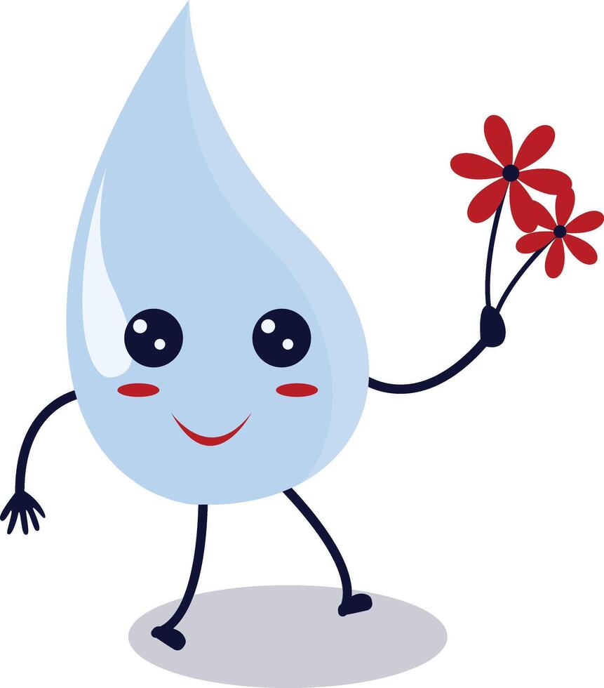 Cute Happy Water Drop Character Isolated on White Background. Flat Cartoon Illustration. vector