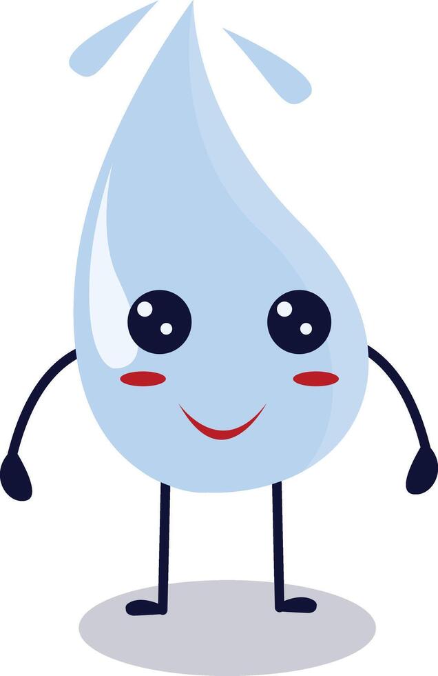 Cute Happy Water Drop Character Isolated on White Background. Flat Cartoon Illustration. vector