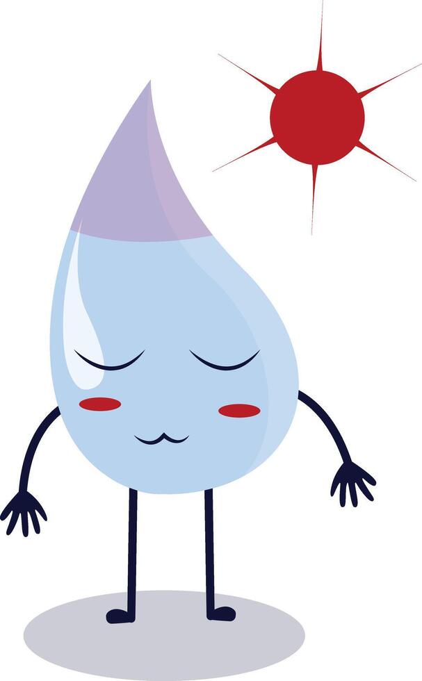 Cute Happy Water Drop Character Isolated on White Background. Flat Cartoon Illustration. vector