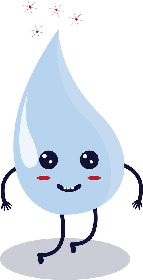 Cute Happy Water Drop Character Isolated on White Background. Flat Cartoon Illustration. vector