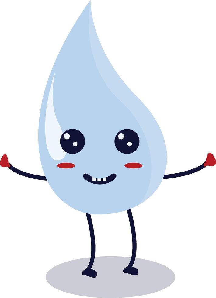 Cute Happy Water Drop Character Isolated on White Background. Flat Cartoon Illustration. vector