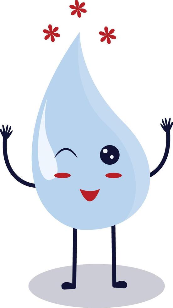 Cute Happy Water Drop Character Isolated on White Background. Flat Cartoon Illustration. vector
