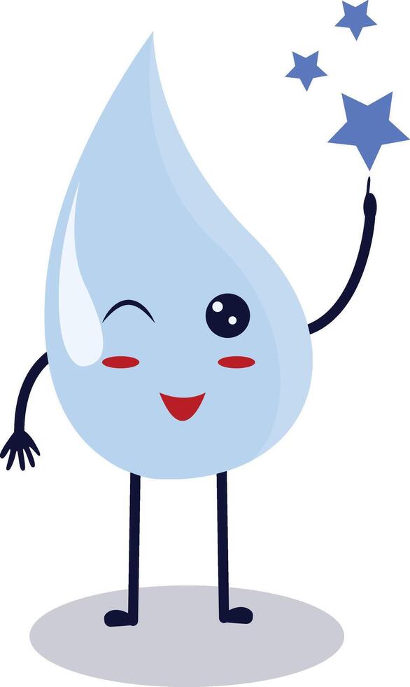 Cute Happy Water Drop Character Isolated on White Background. Flat Cartoon Illustration. vector