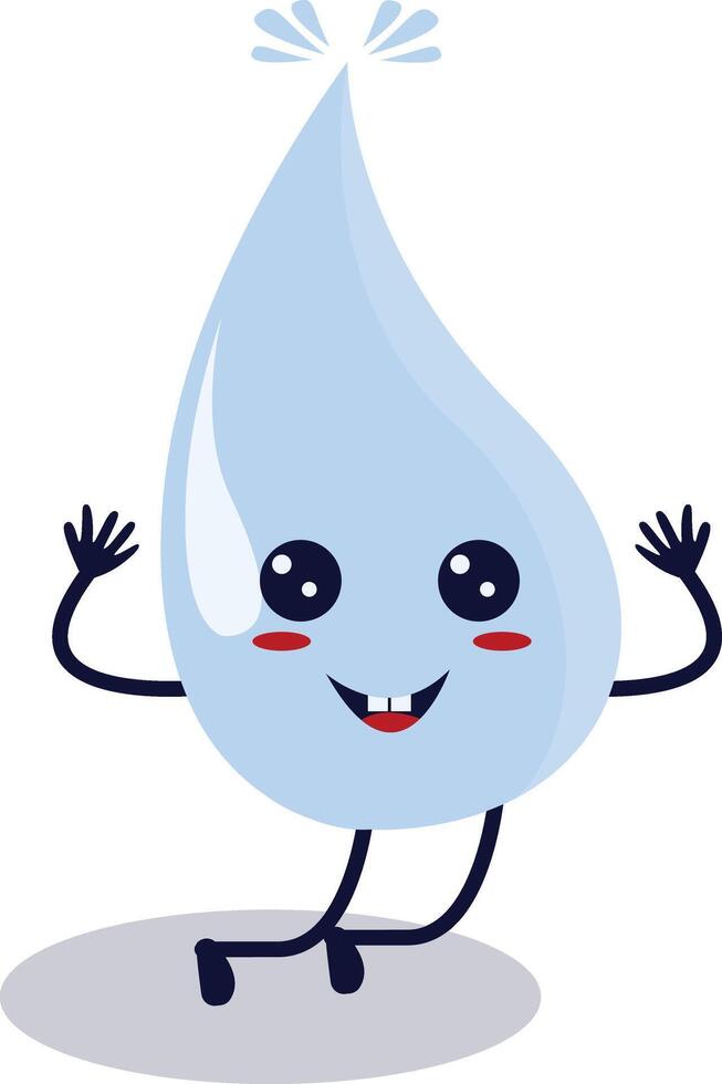 Cute Happy Water Drop Character Isolated on White Background. Flat Cartoon Illustration. vector
