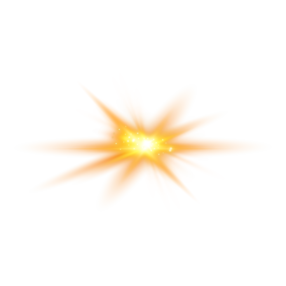 Golden Star sparks glitter special light effect. Gold sparkles star on transparent background. Transparent sunlight special lens flare light effect. png