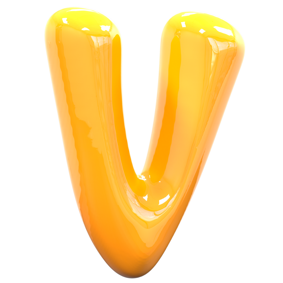 V Font Yellow Color 3D Rendering png