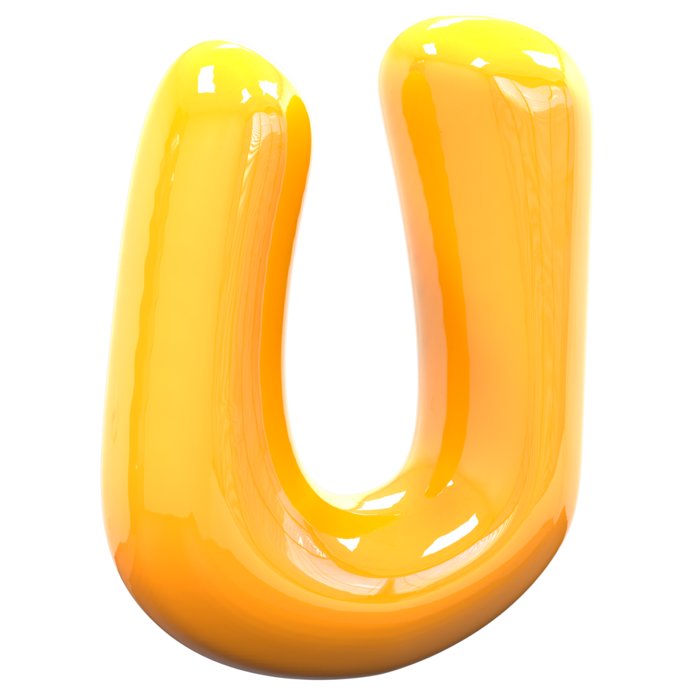 U Font Yellow Color 3D Rendering png