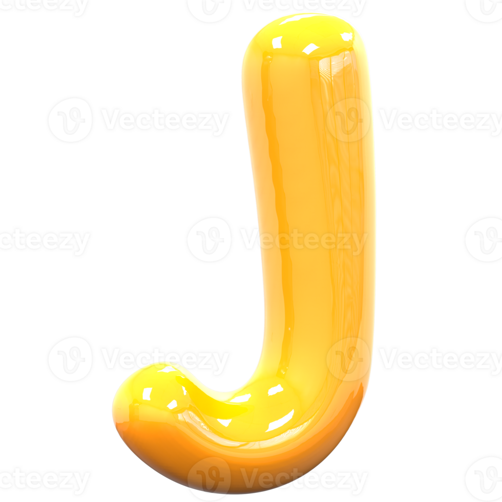 J Font Yellow Color 3D Rendering png