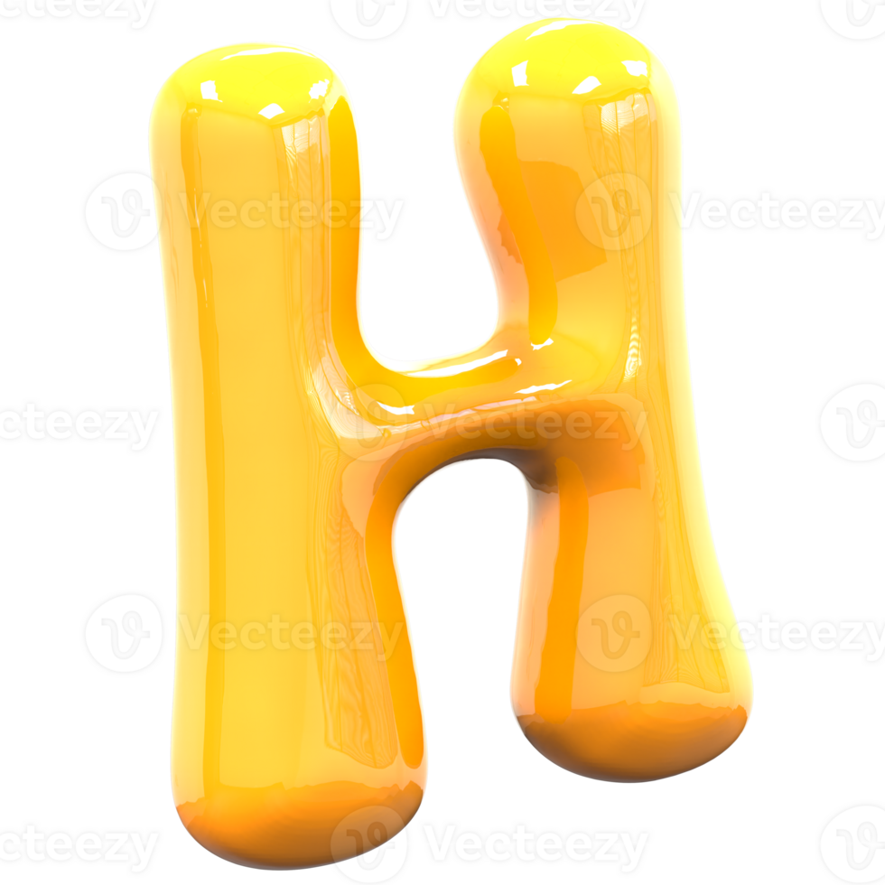 H Font Yellow Color 3D Rendering png