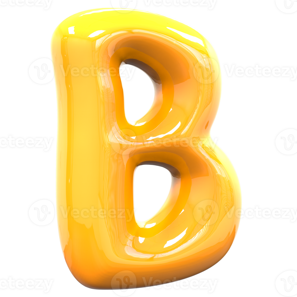 B Font Yellow Color 3D Rendering png