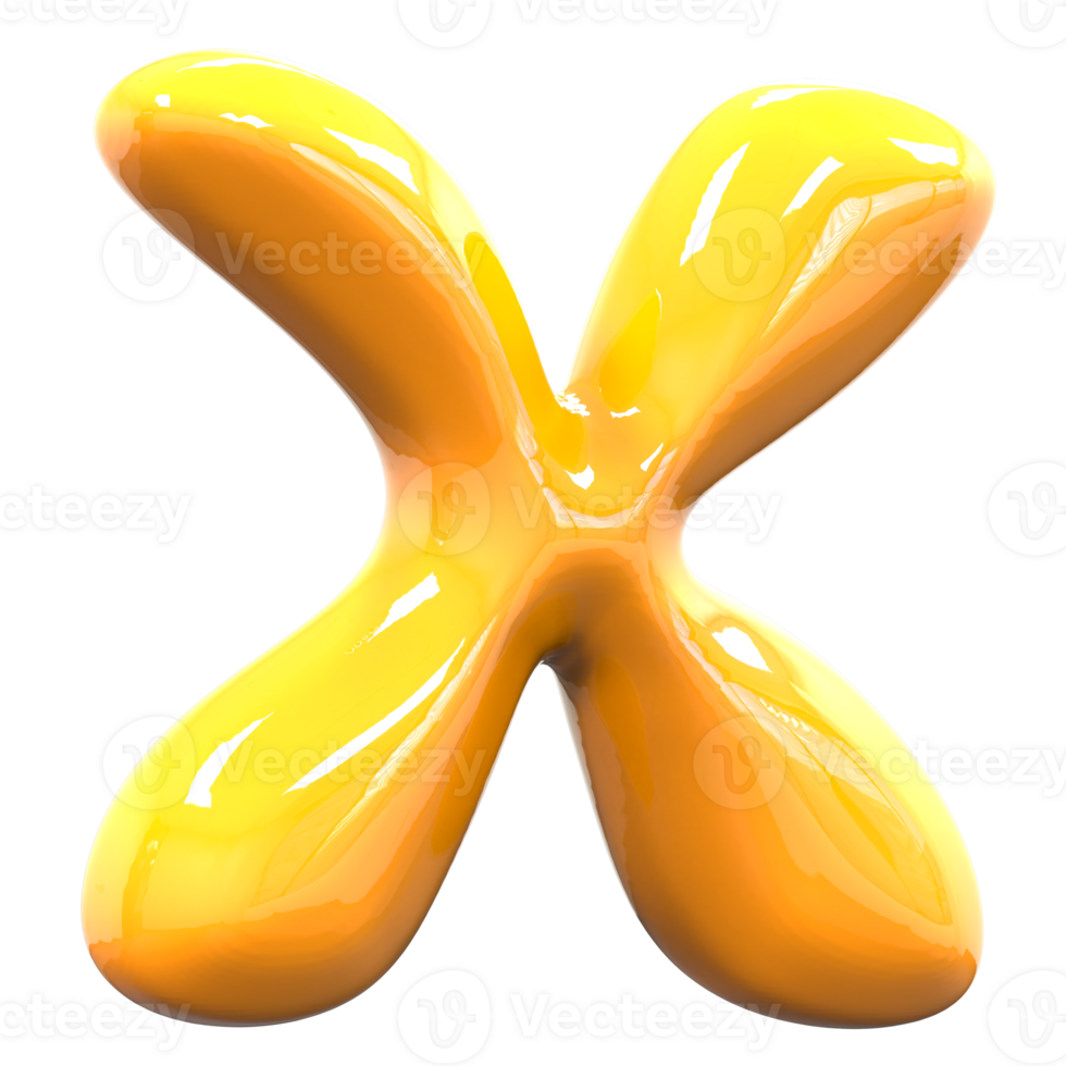X Font Yellow Color 3D Rendering png