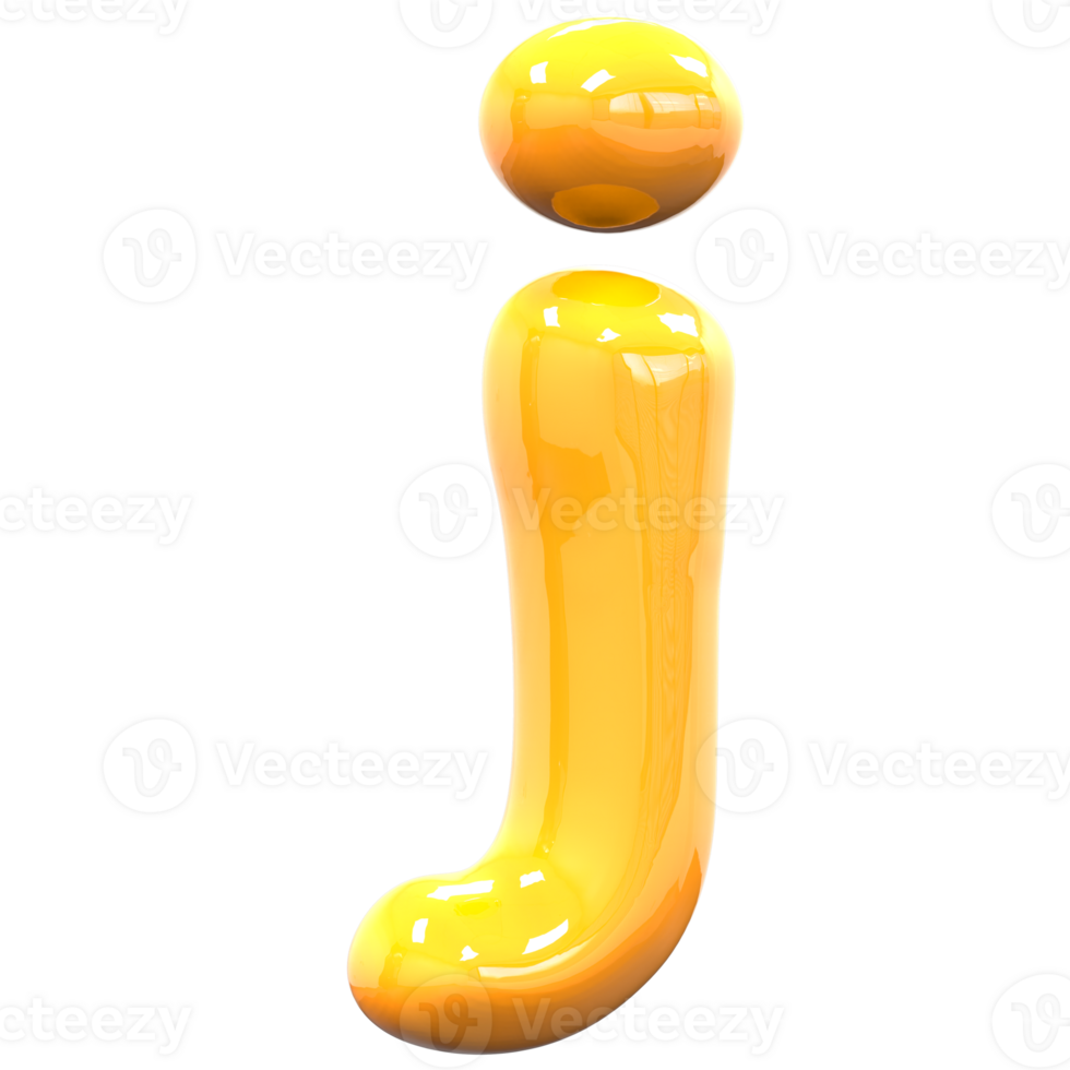 j Font Yellow Color 3D Render png