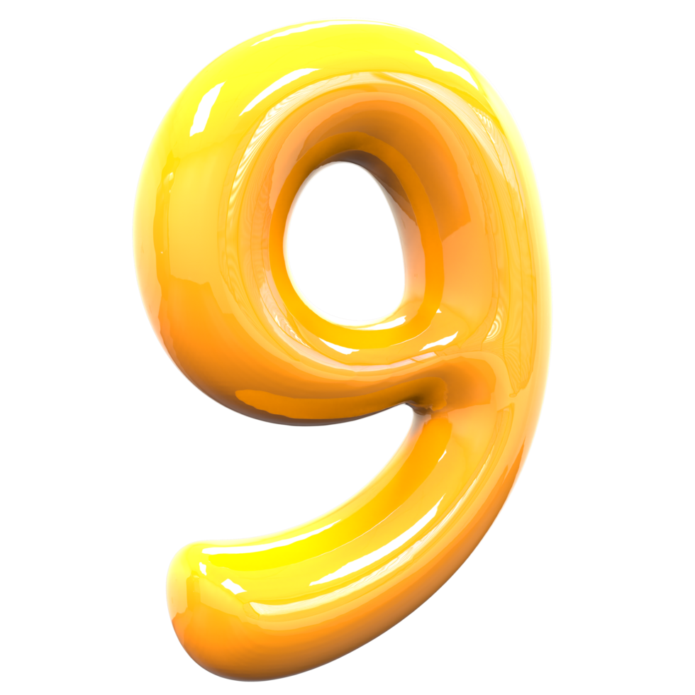 9 Number Yellow Color 3D Rendering png
