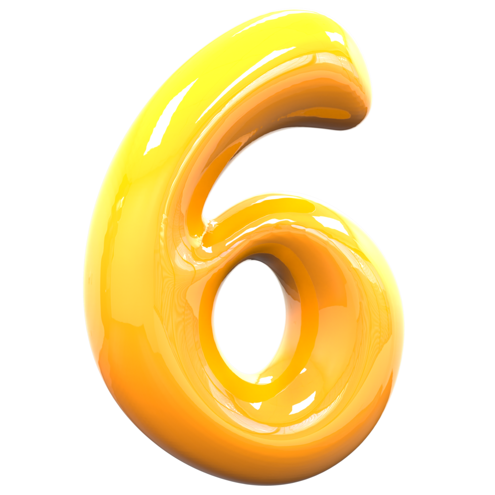6 Number Yellow Color 3D Rendering png
