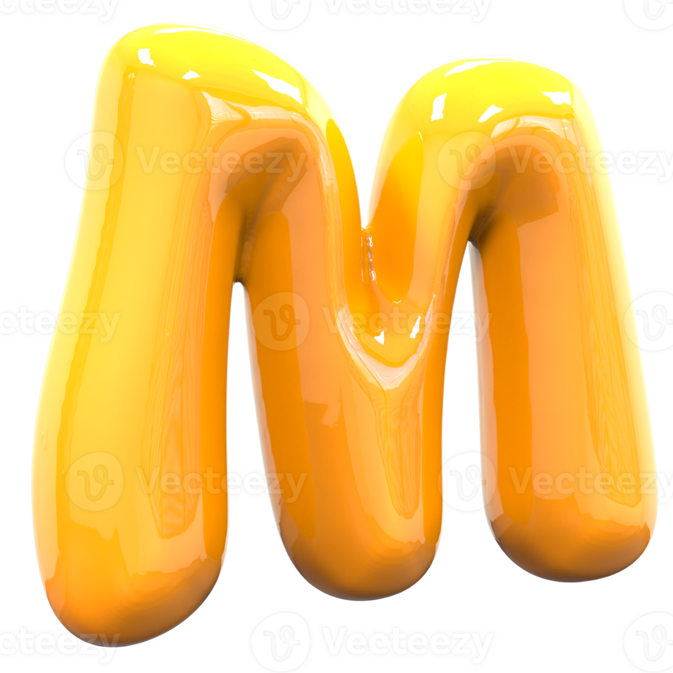 M Font Yellow Color 3D Rendering png