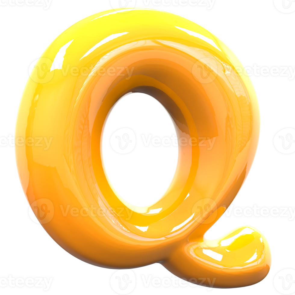 Q Font Yellow Color 3D Rendering png