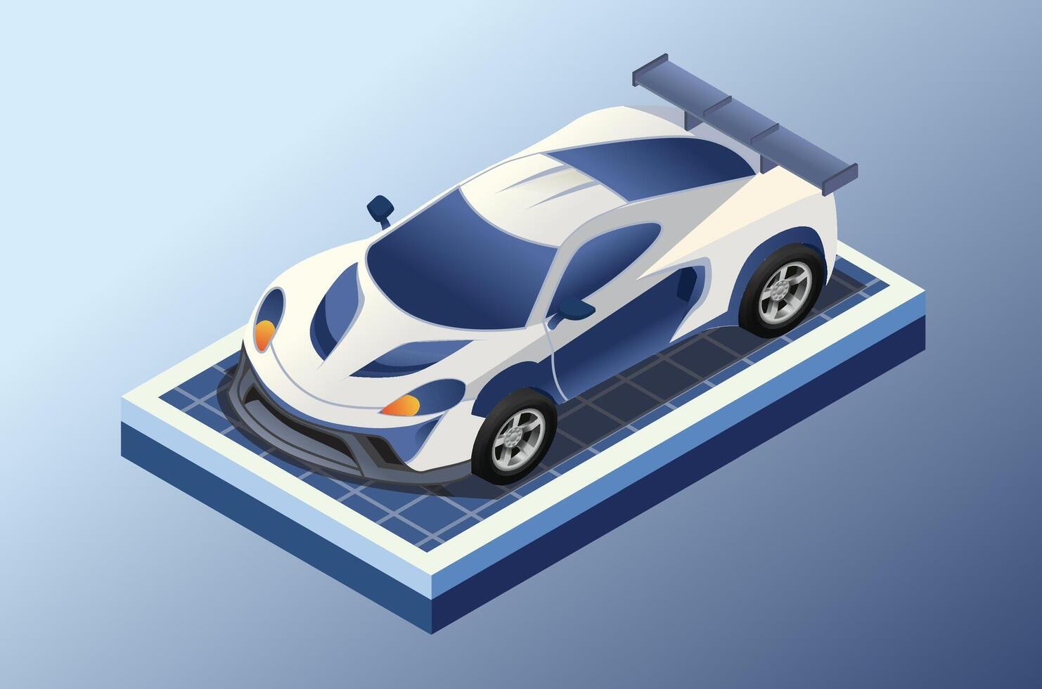 Isometric supercar racing cool, isolated blue background suitable for digital assets vector