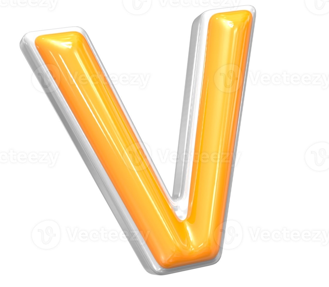 3D Rendering Of Font V With White And Yellow Color png