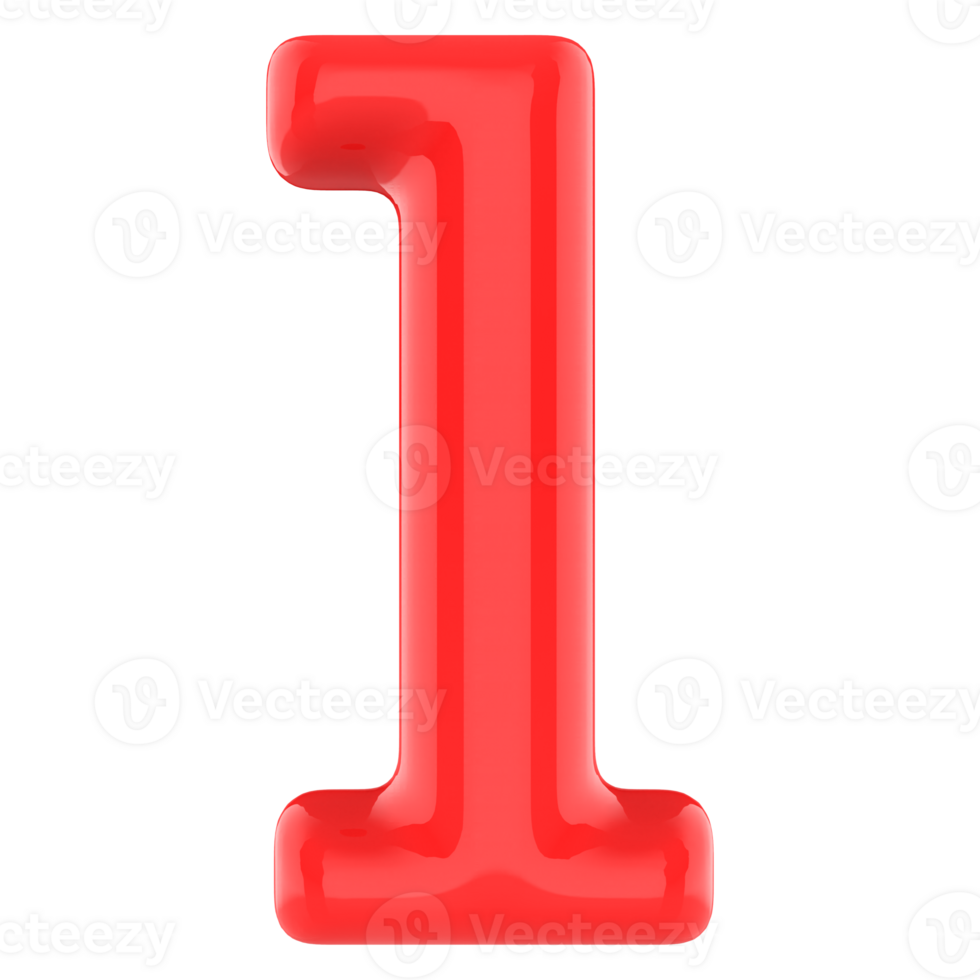 Number 1 Red 3D Render png