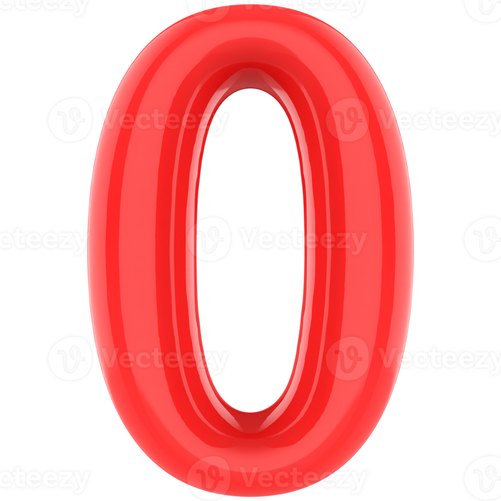 Number 0 Red 3D Render png