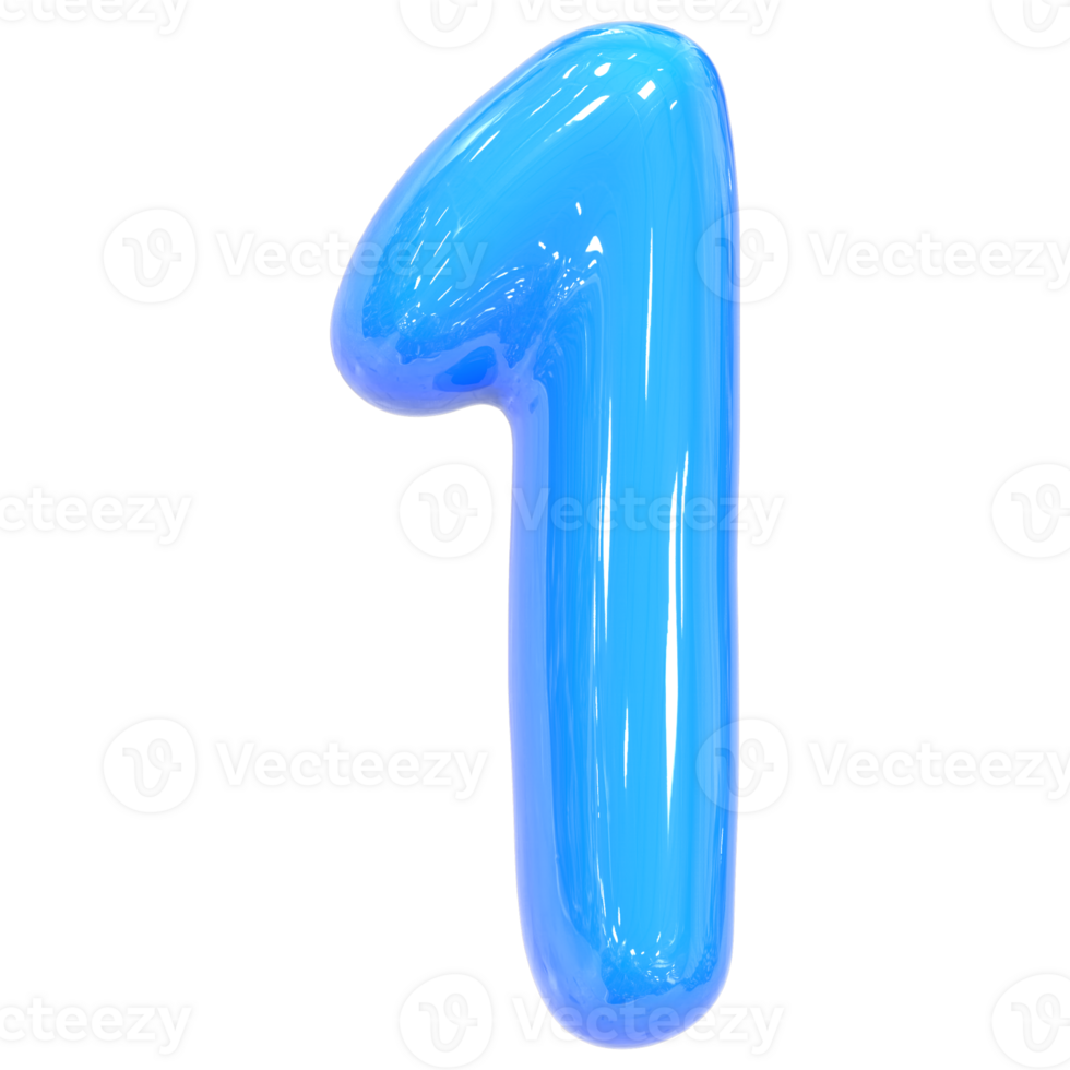 Balloon Number 1 Blue Color 3D Render png