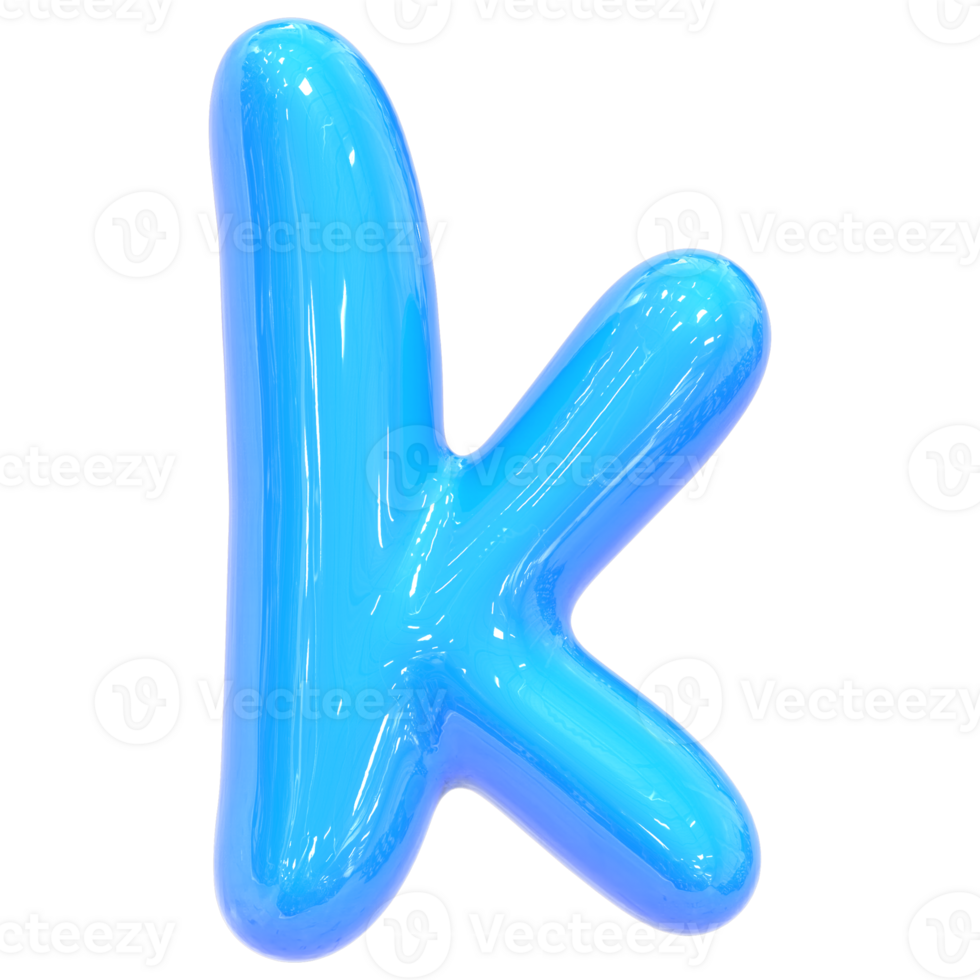Balloon Font k Blue Color 3D Render png