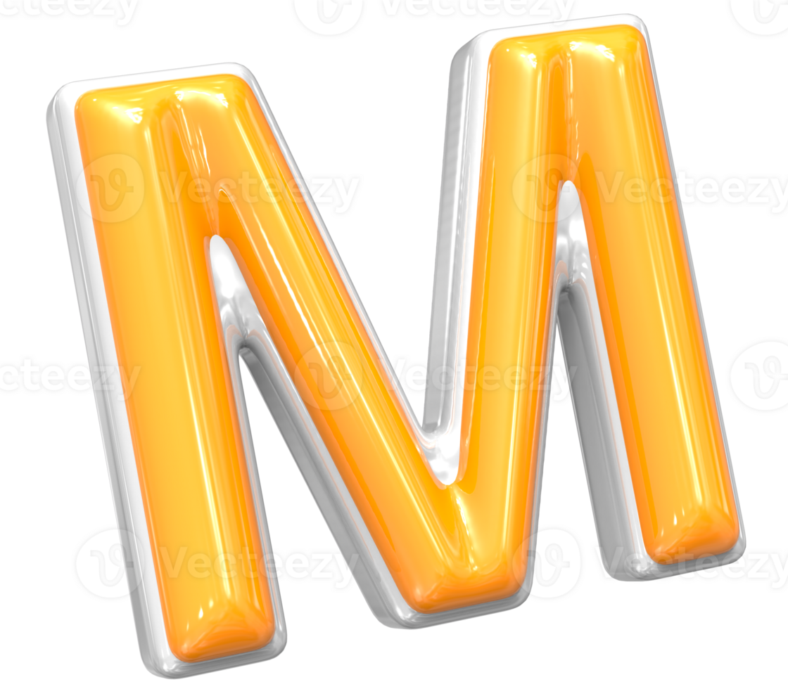3D Rendering Of Font M With White And Yellow Color png