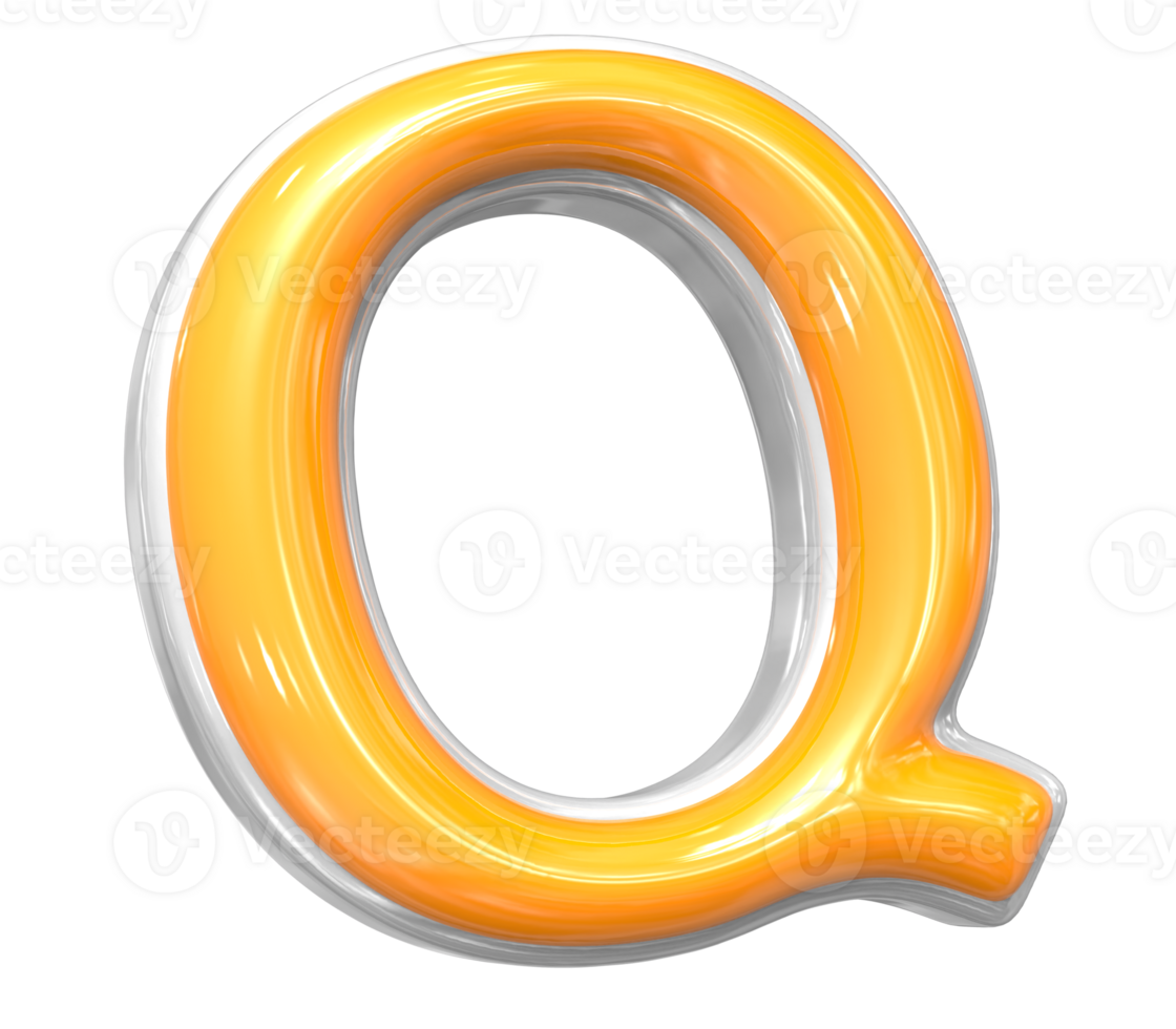 3D Rendering Of Font Q With White And Yellow Color png
