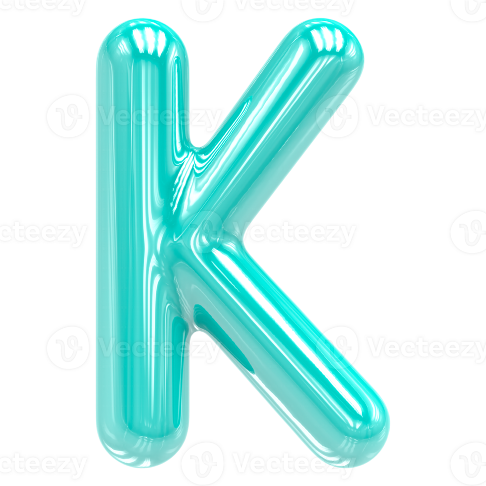 Font K Turquoise Color 3D Render png