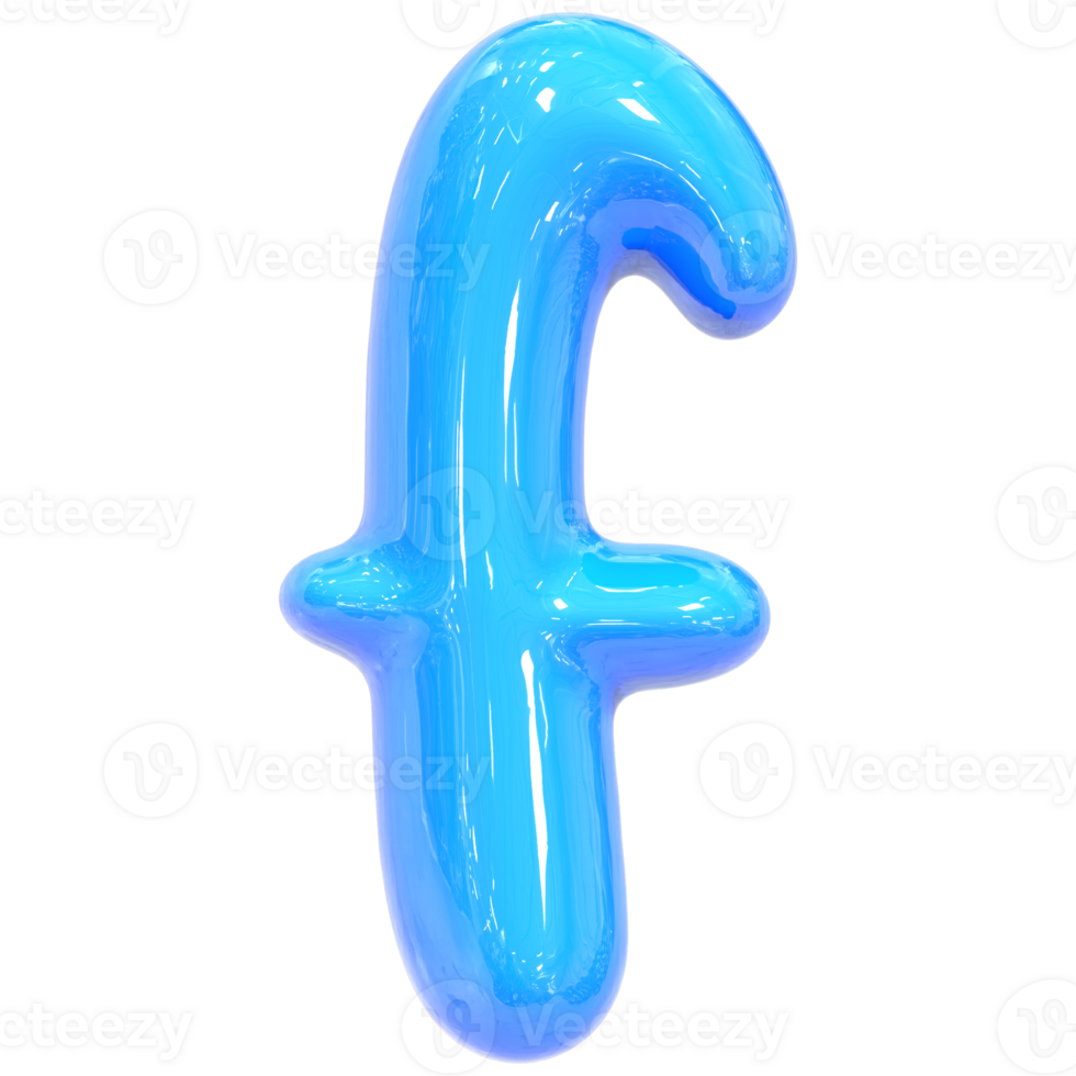 Balloon Font f Blue Color 3D Render png
