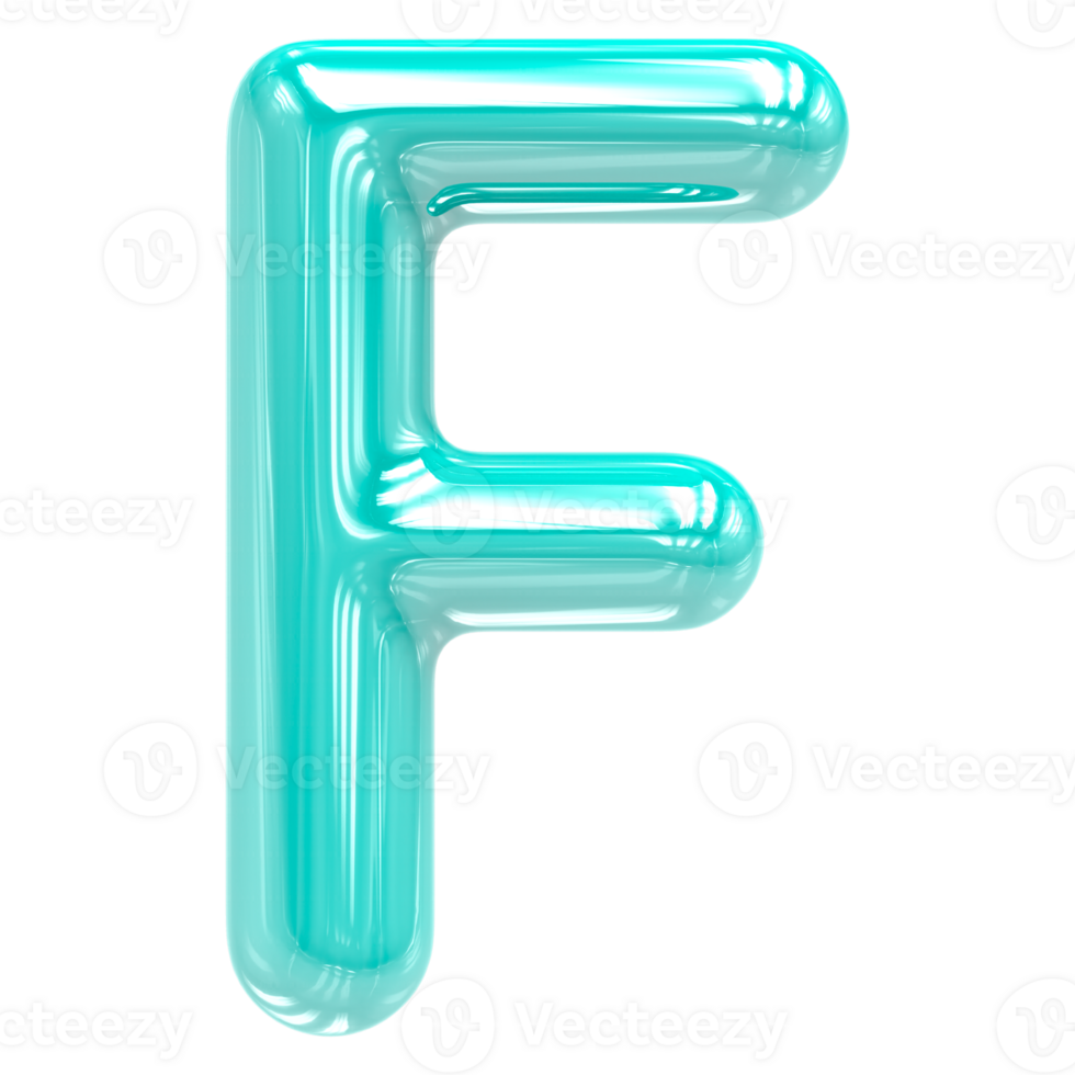 Font F Turquoise Color 3D Render png