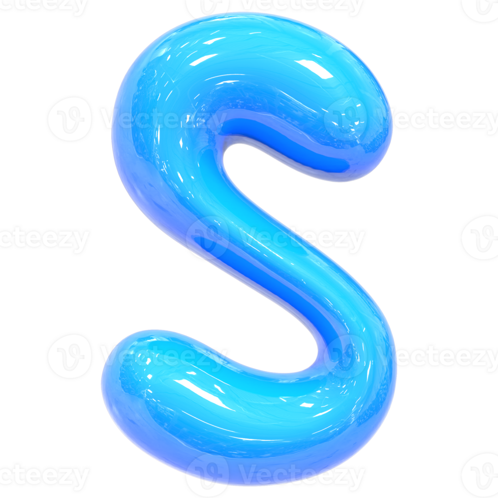 Balloon Font s Blue Color 3D Render png