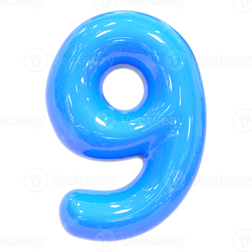 Balloon Number 9 Blue Color 3D Render png