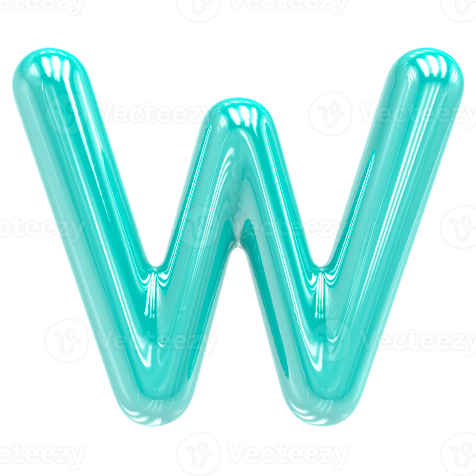 Font W Turquoise Color 3D Render png