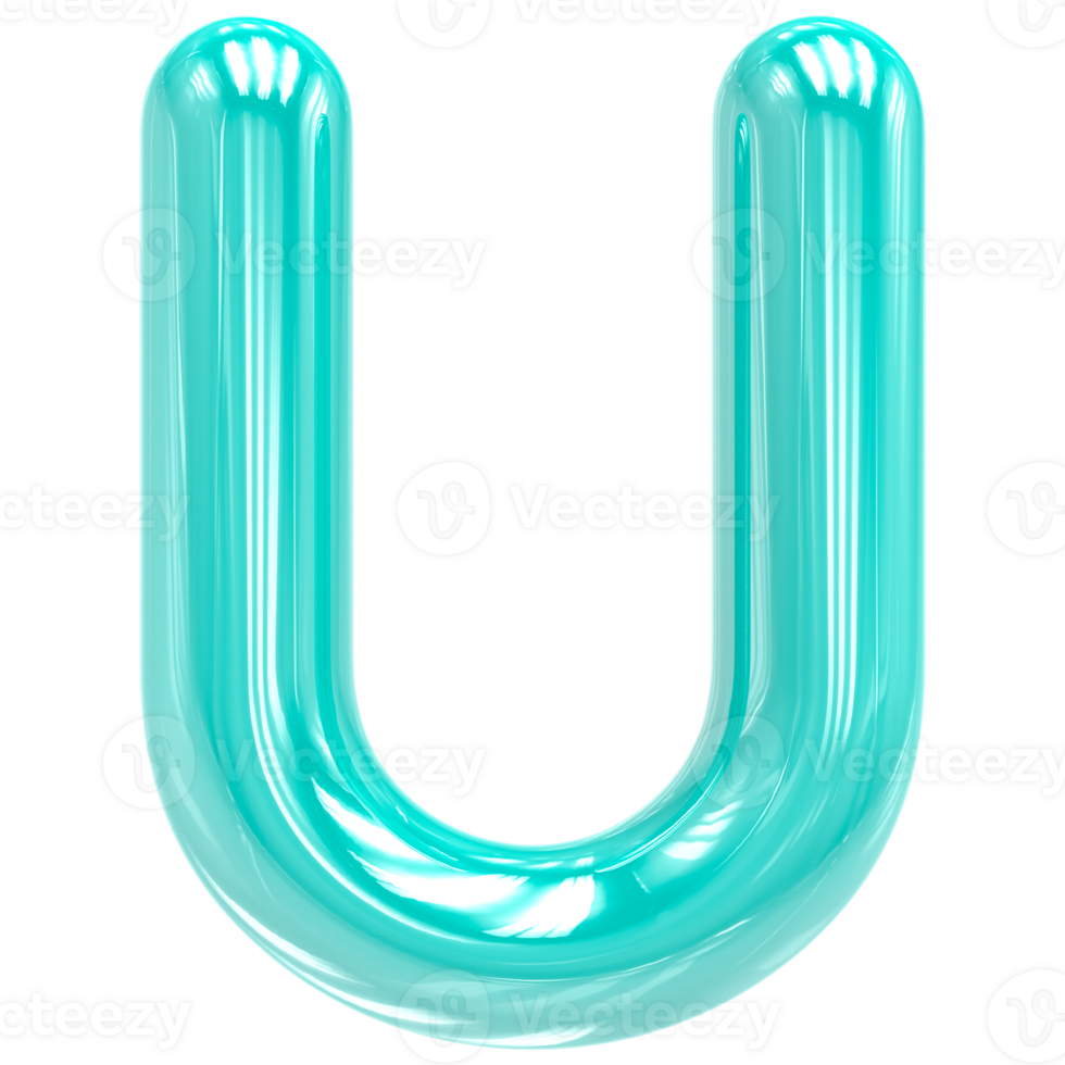 Font U Turquoise Color 3D Render png