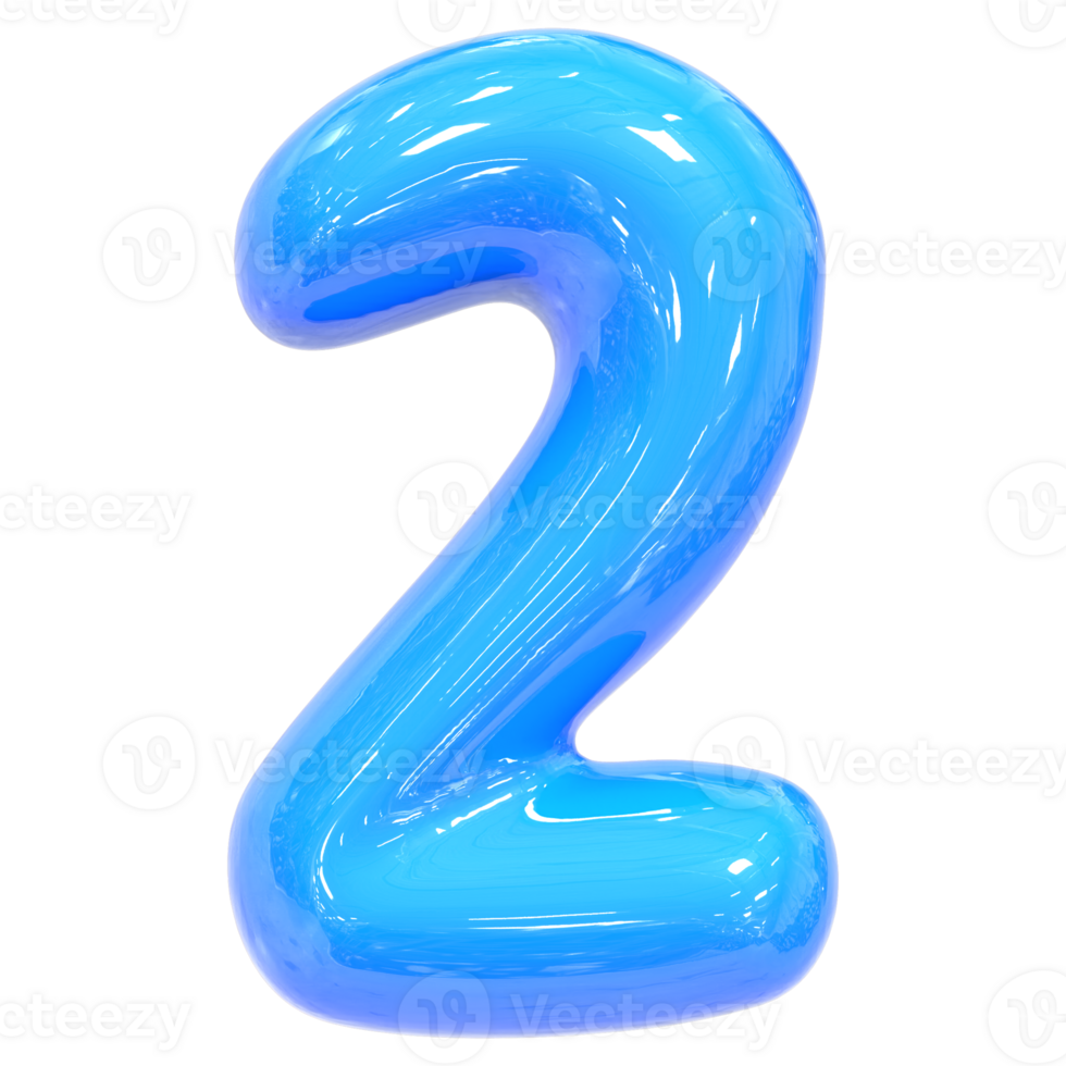 Balloon Number 2 Blue Color 3D Render png