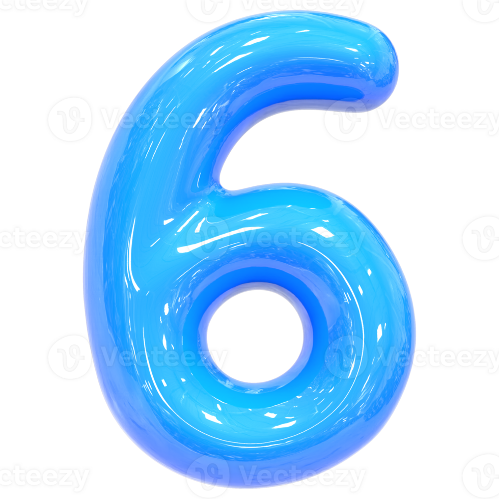 Balloon Number 6 Blue Color 3D Render png