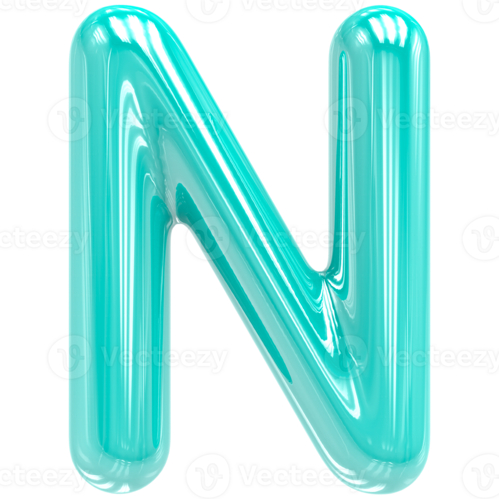 Font N Turquoise Color 3D Render png
