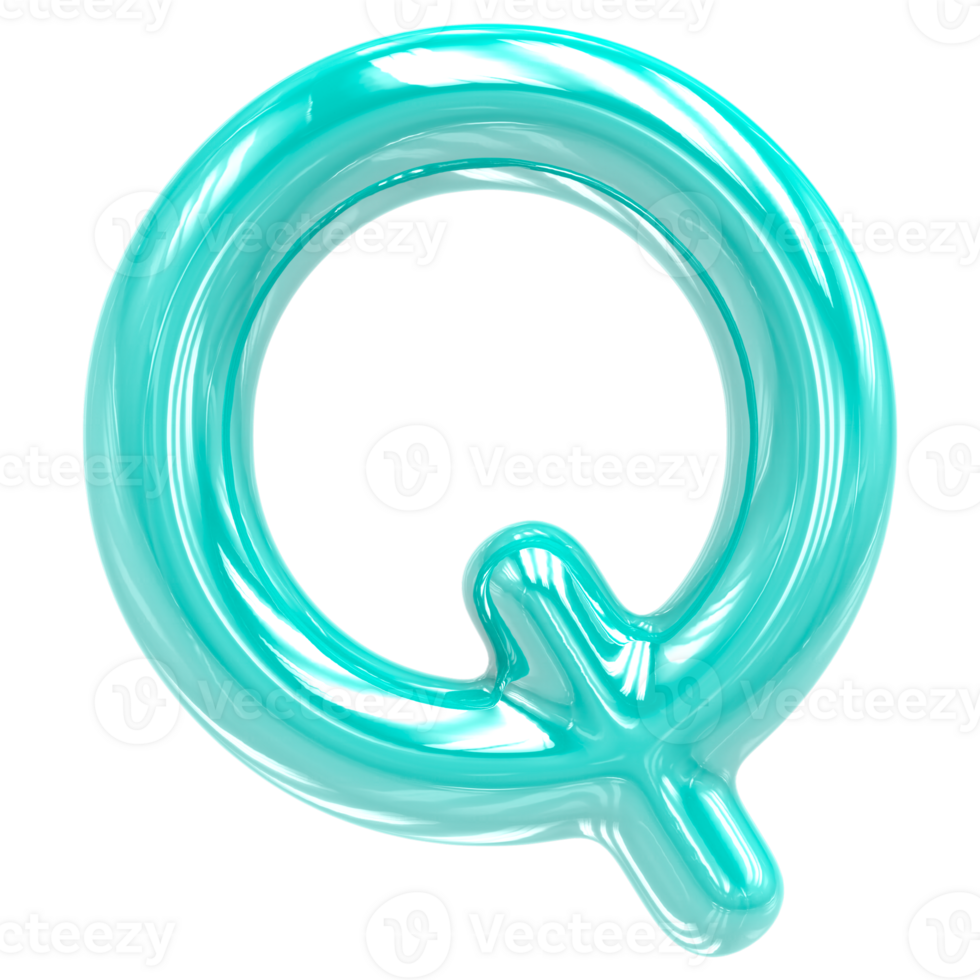 Font Q Turquoise Color 3D Render png