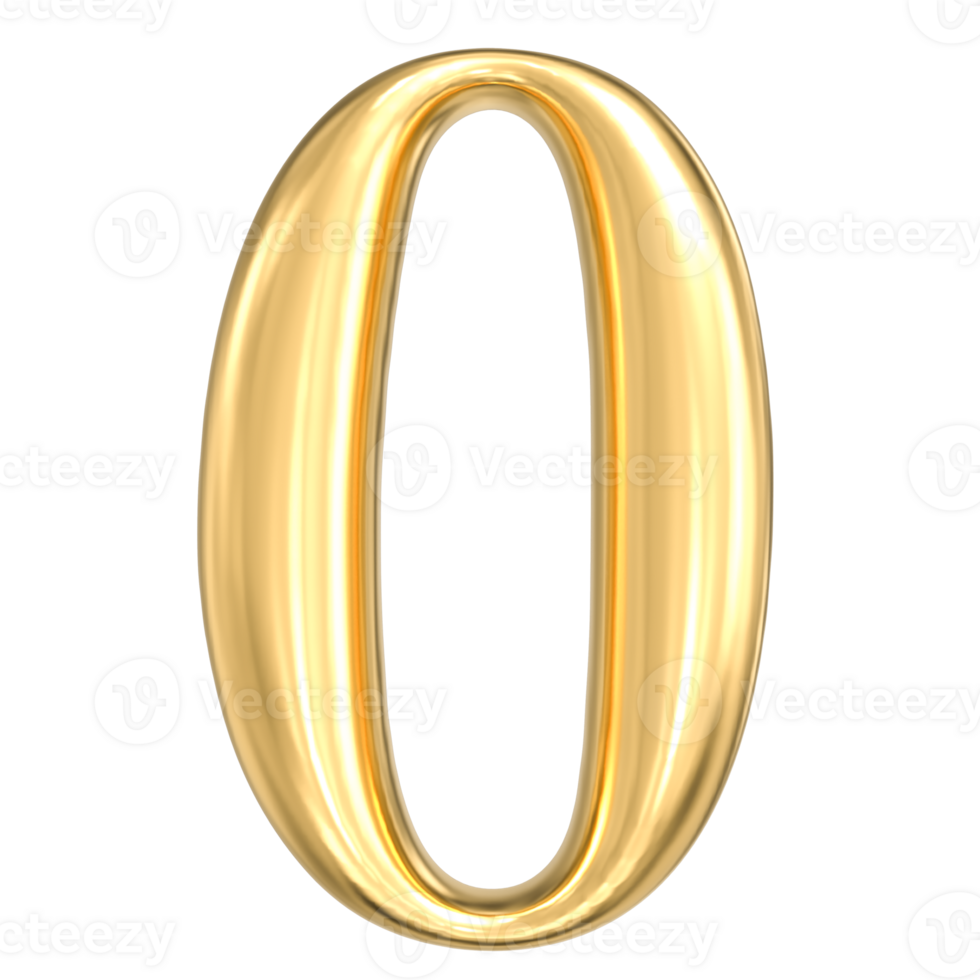3D rendering of number 0 gold png