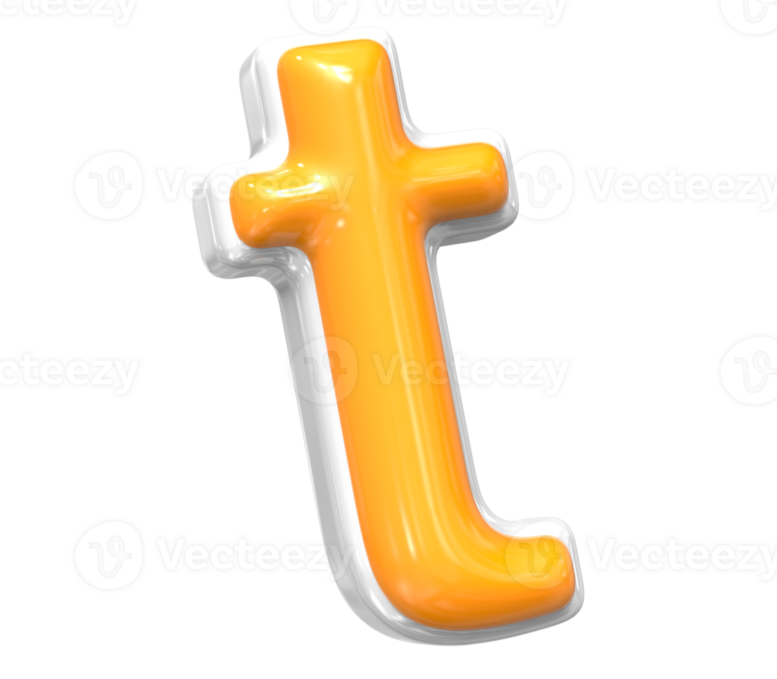 3D Render Of Font t With White And Yellow Color png