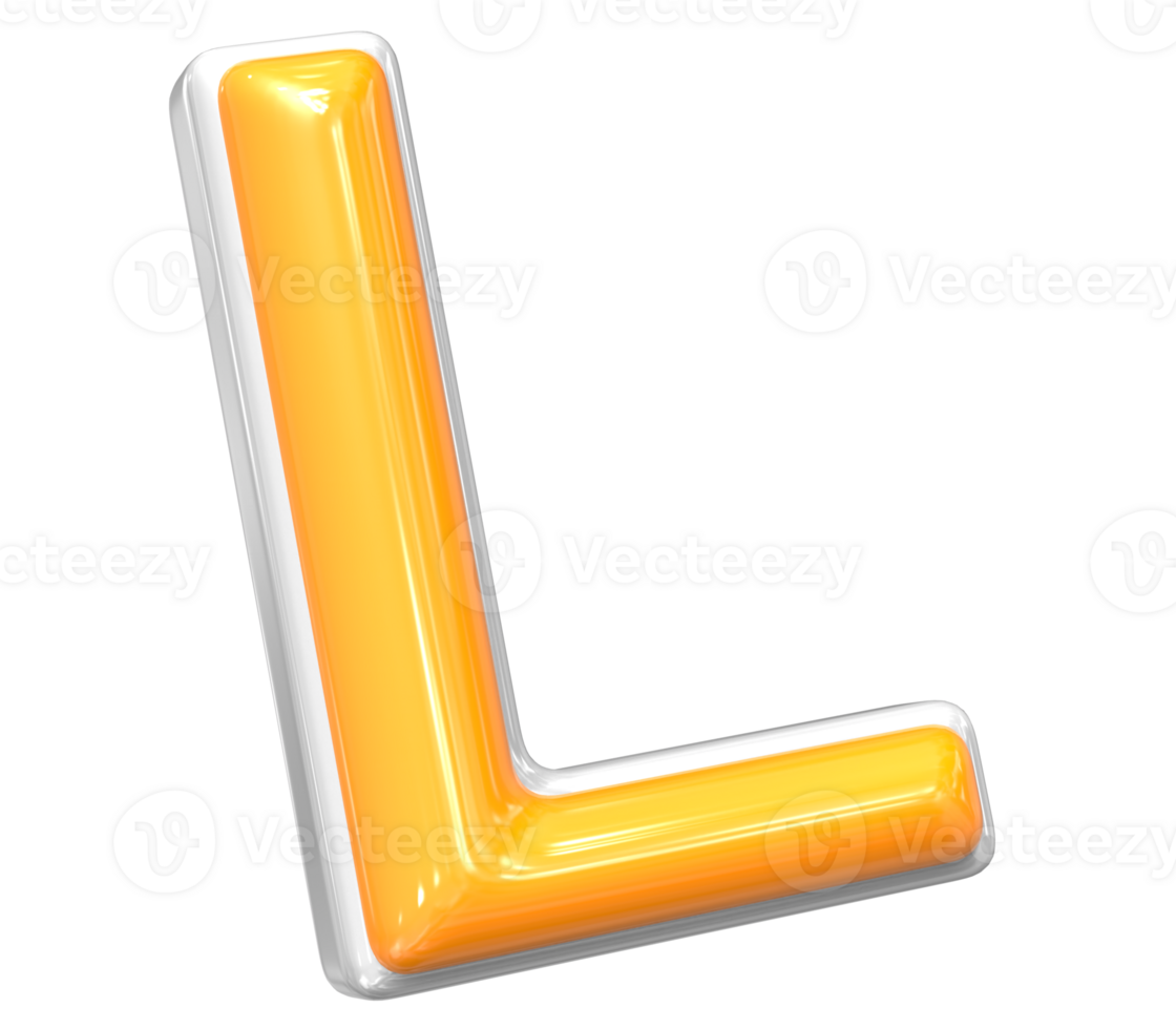 3D Rendering Of Font L With White And Yellow Color png