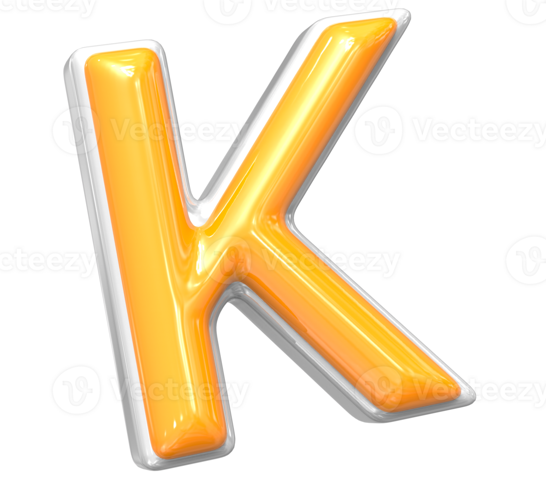 3D Rendering Of Font K With White And Yellow Color png