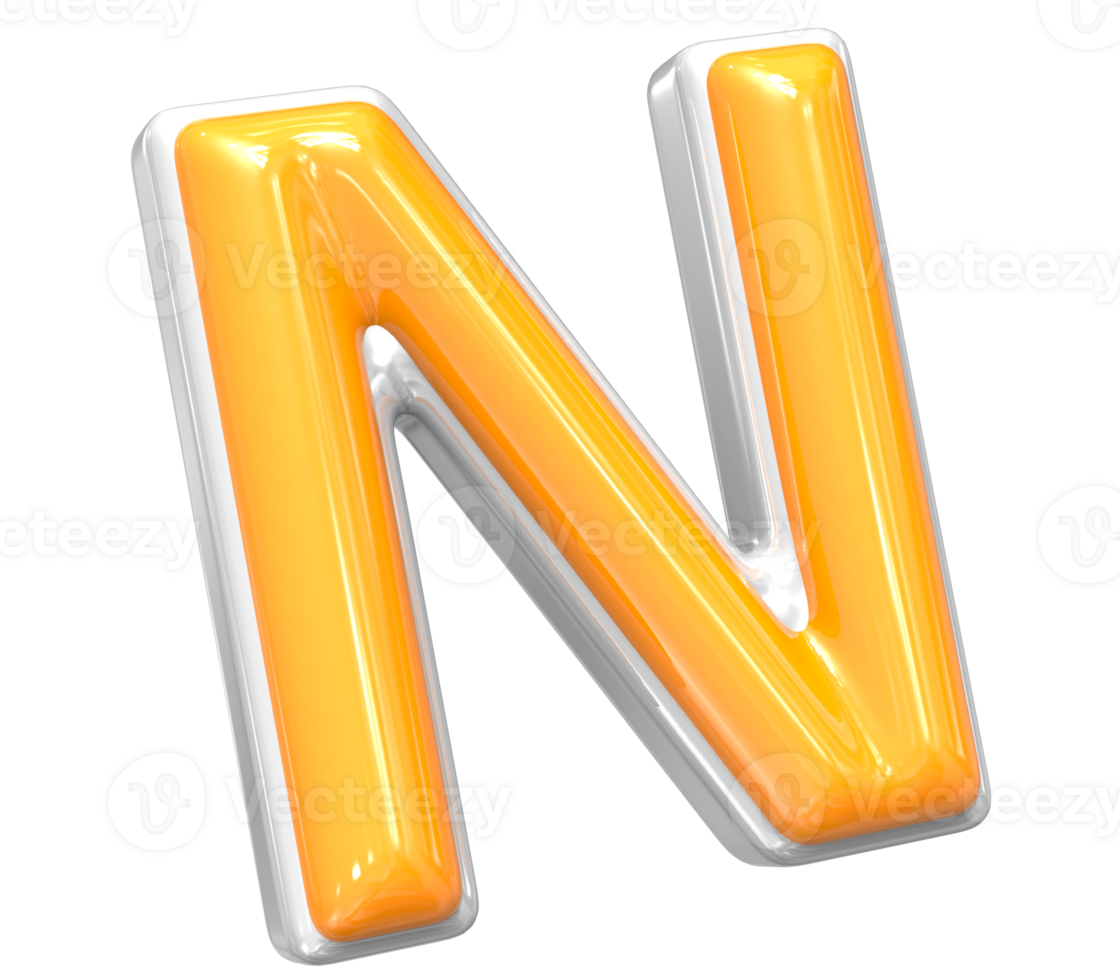 3D Rendering Of Font N With White And Yellow Color png